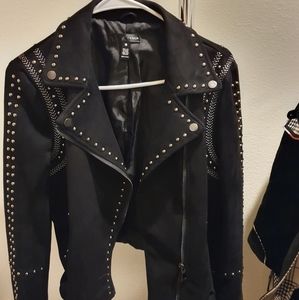 Black Studded Jacket Faux Suede